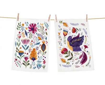 Dish towels set meadow in spring