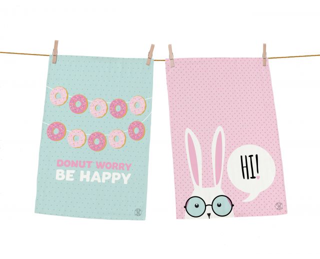 Dish towels set bunny donut worry