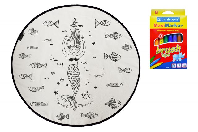 Kinder färben Leinwandteppiche surrounded by fish
