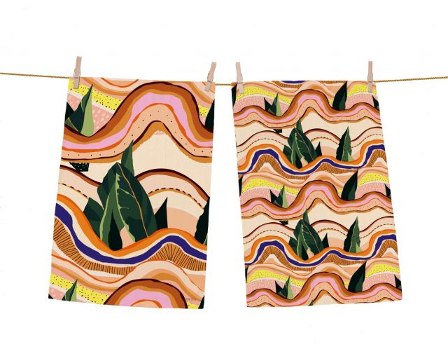 Dish towel set abstract landscape