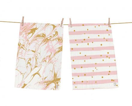 Dish towels set pink and gold